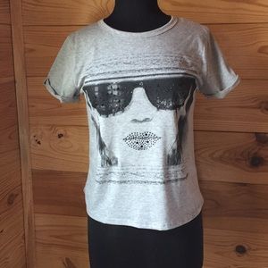 Ladies Grey Graphic Tee with rhinestones